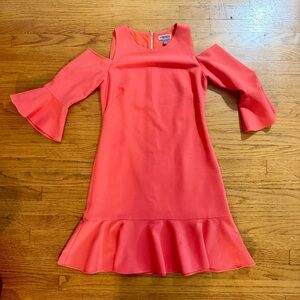 Chelsea28 Cold Shoulder Ruffle Hem Dress in Red Poppy